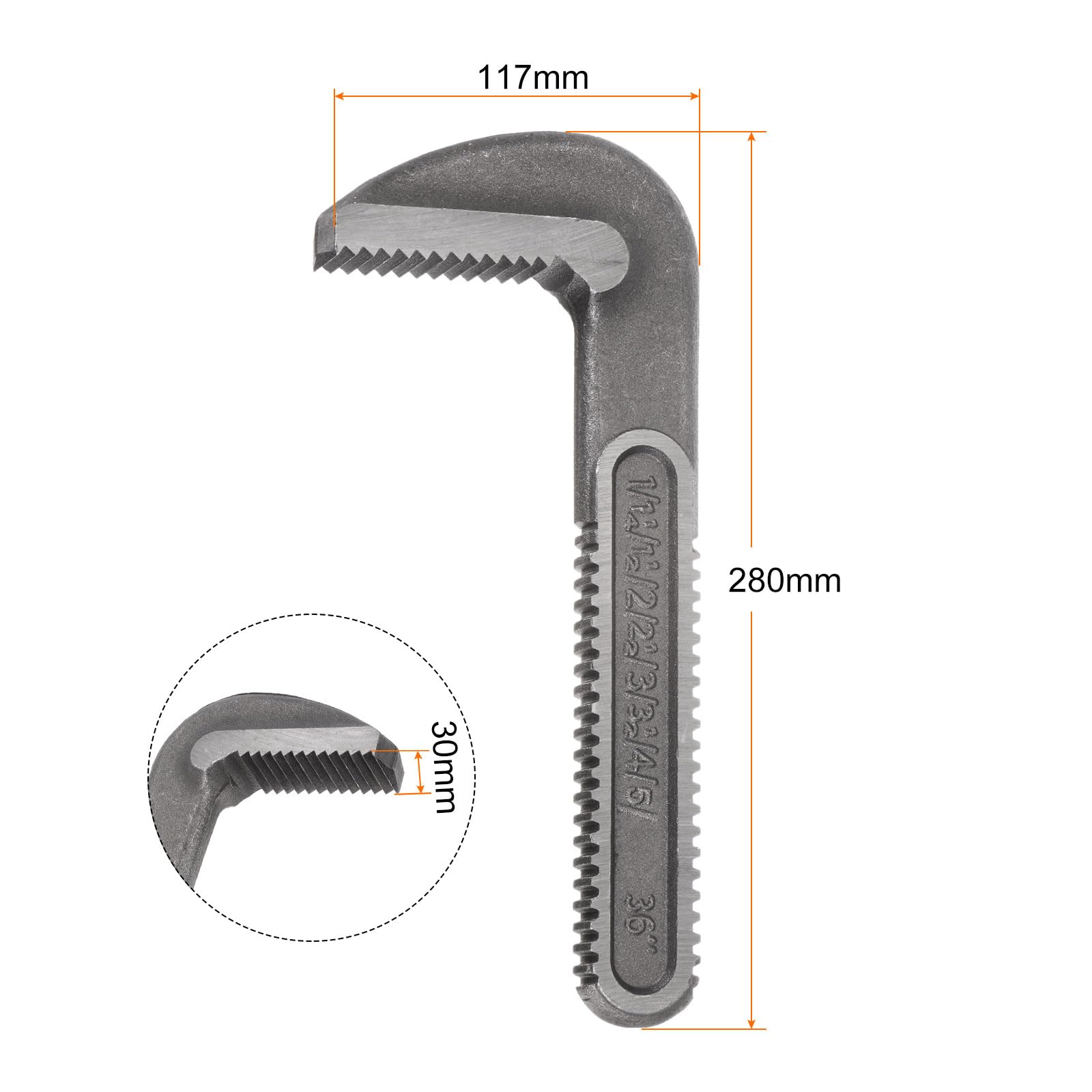 sourcing map Llave Tubo Gancho Mandíbula 36" Llave Fontanería Mandíbulas Reemplazo Acero Carbono para Llave Ajustable 36"
