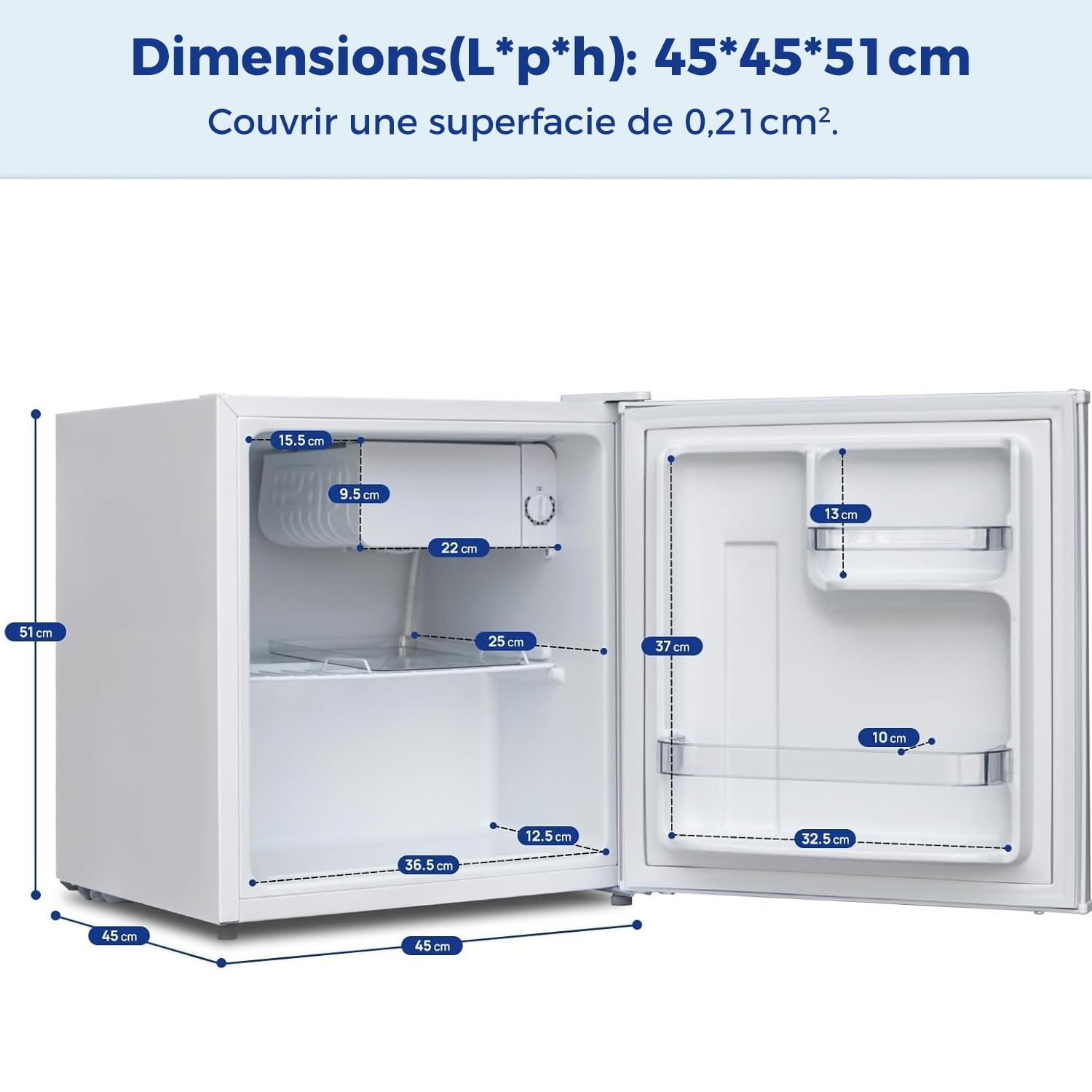Smad Mini Frigo 48L Petit Réfrigérateur Porte Réversible 0-10℃ MiniBar Blanc