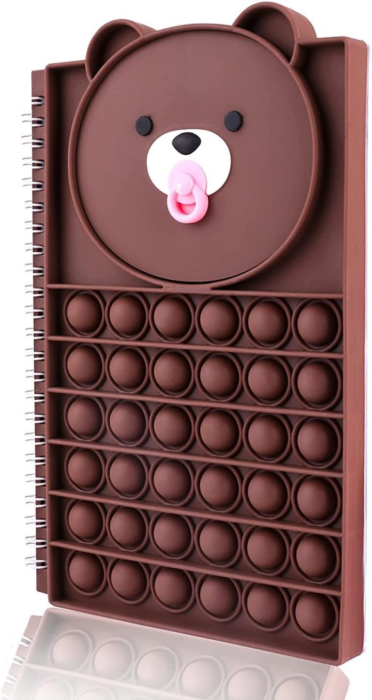 Grab Mantra Pop It Notebook Fidget Toy, School Fidget Notebook, Stress Relief A5 Spiral Notebooks College Cute School Notebooks for Girls/Children/Boys/Youth Chocolate Bear (Chocolate Bear)