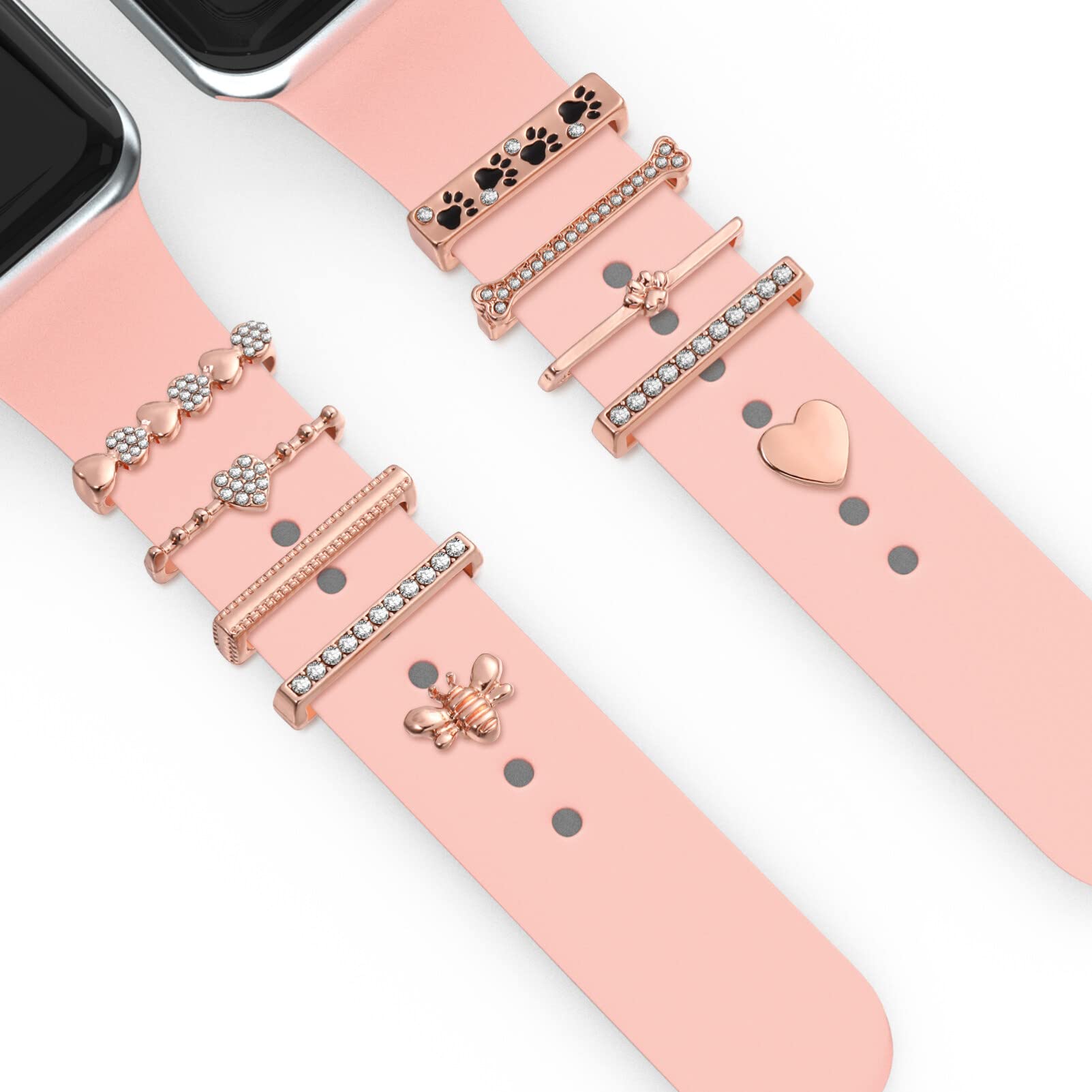 Hemobllo Watch Band Decorative Rings with Rhinestone Charms for Watch Bands Stylish Metal Buckle Accessories for Smartwatch Series 1 to 8 - Image 2