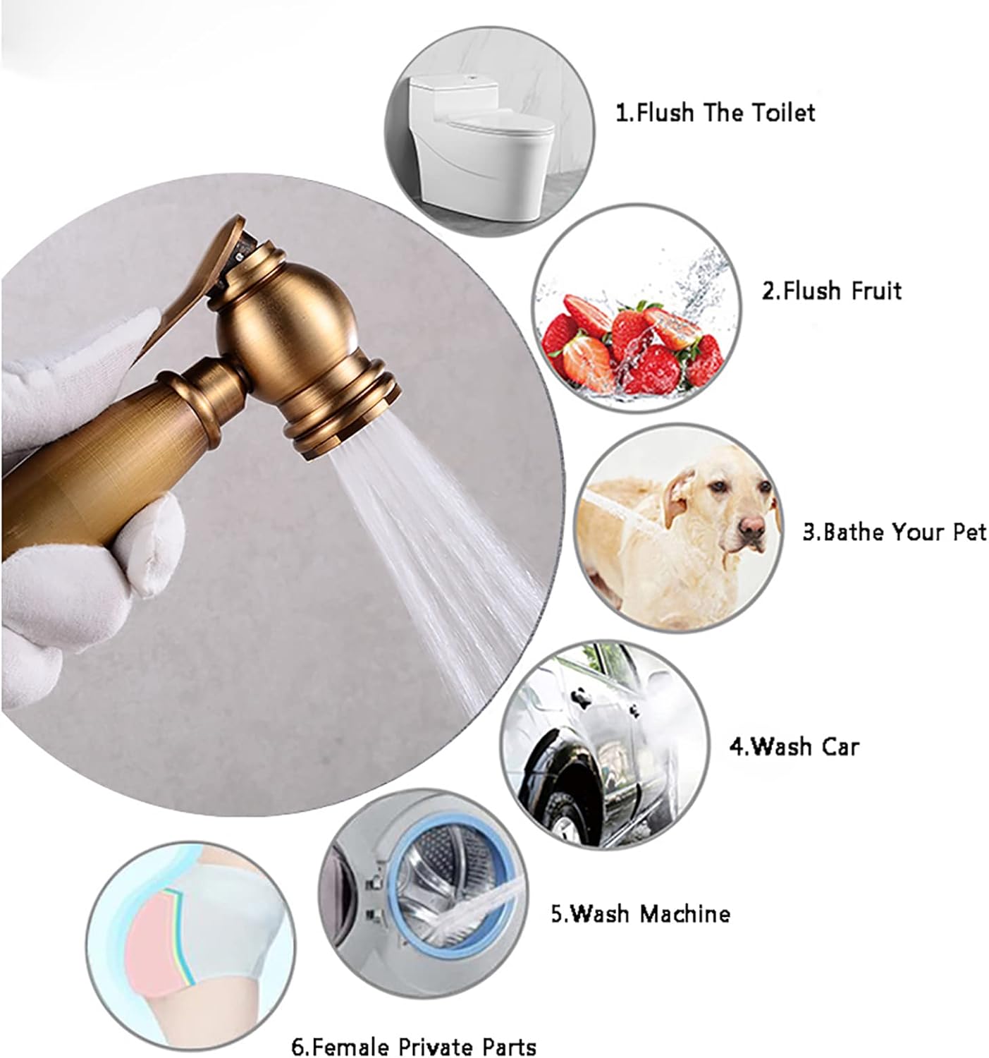 Handheld Bidet Sprayer for Toilet, Antique Brass Cloth Diaper Sprayer Kit Wall Mounted Bidet Sprayer Set Single Handle Toilet Bidet Sprayer Kit with 150Cm Shower Hose,Typ (Type a)