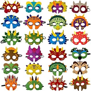 LATERN 24Pcs Felt Dinosaur Masks, Children Masks Animal Party Mask Party Bag Fillers Dress Up Cosplay Mask for Halloween Party Masquerade Birthdays Jungle Theme Party Favors Supplies
