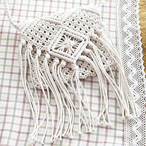 vap26 Umhängetasche, gehäkelt, Fransen, Baumwolle, Quaste, Bohemianischer Strand, Umhängetasche, für Einkaufen, Reisen (20 20 weiß), weiß, 20 20
