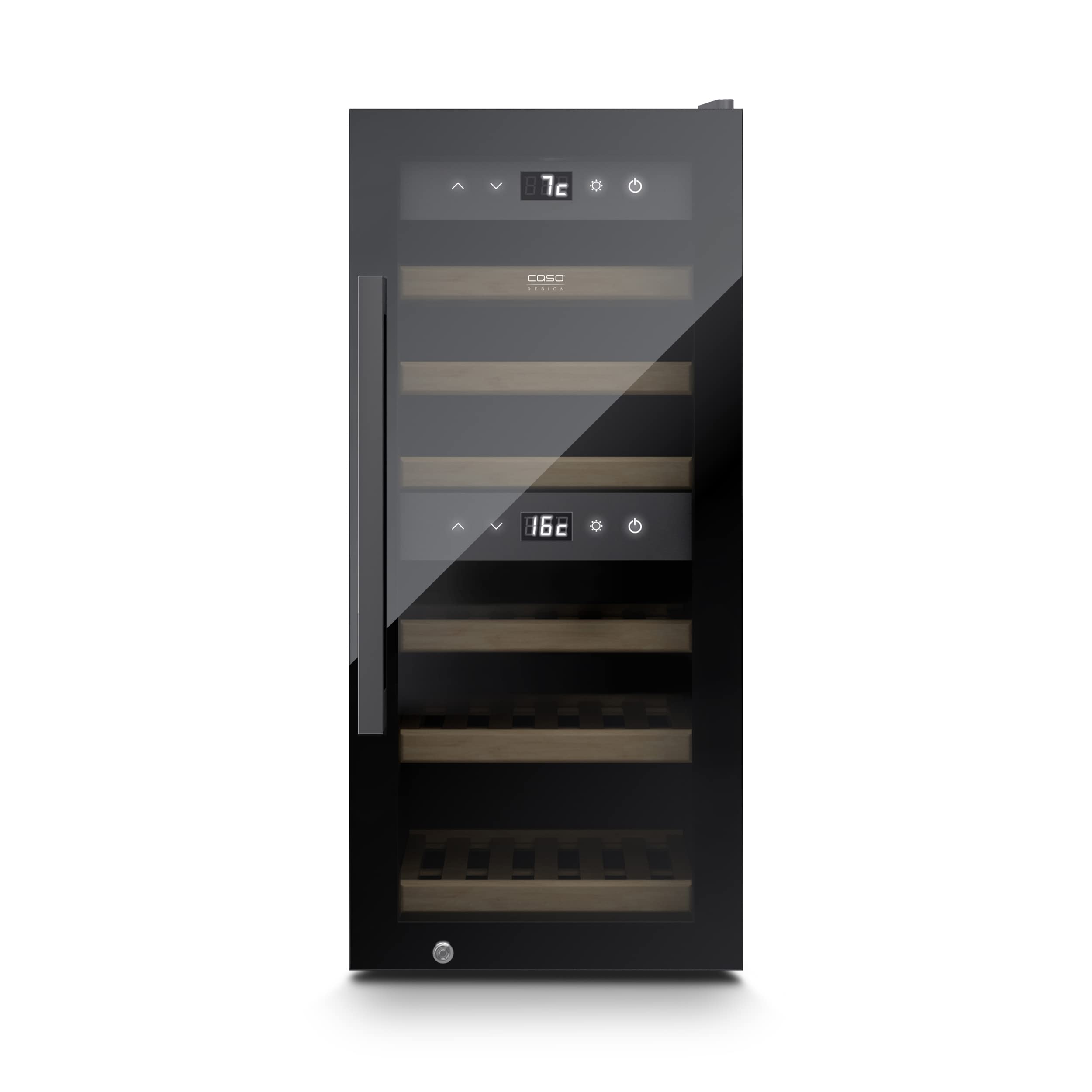 Caso WineExclusive 24 Smart – Nevera para vinos de hasta 24 botellas – Dos zonas de temperatura separadas ajustables de 5° – 20 °C para vino tinto y blanco, iluminación LED, con módulo Wi-Fi y