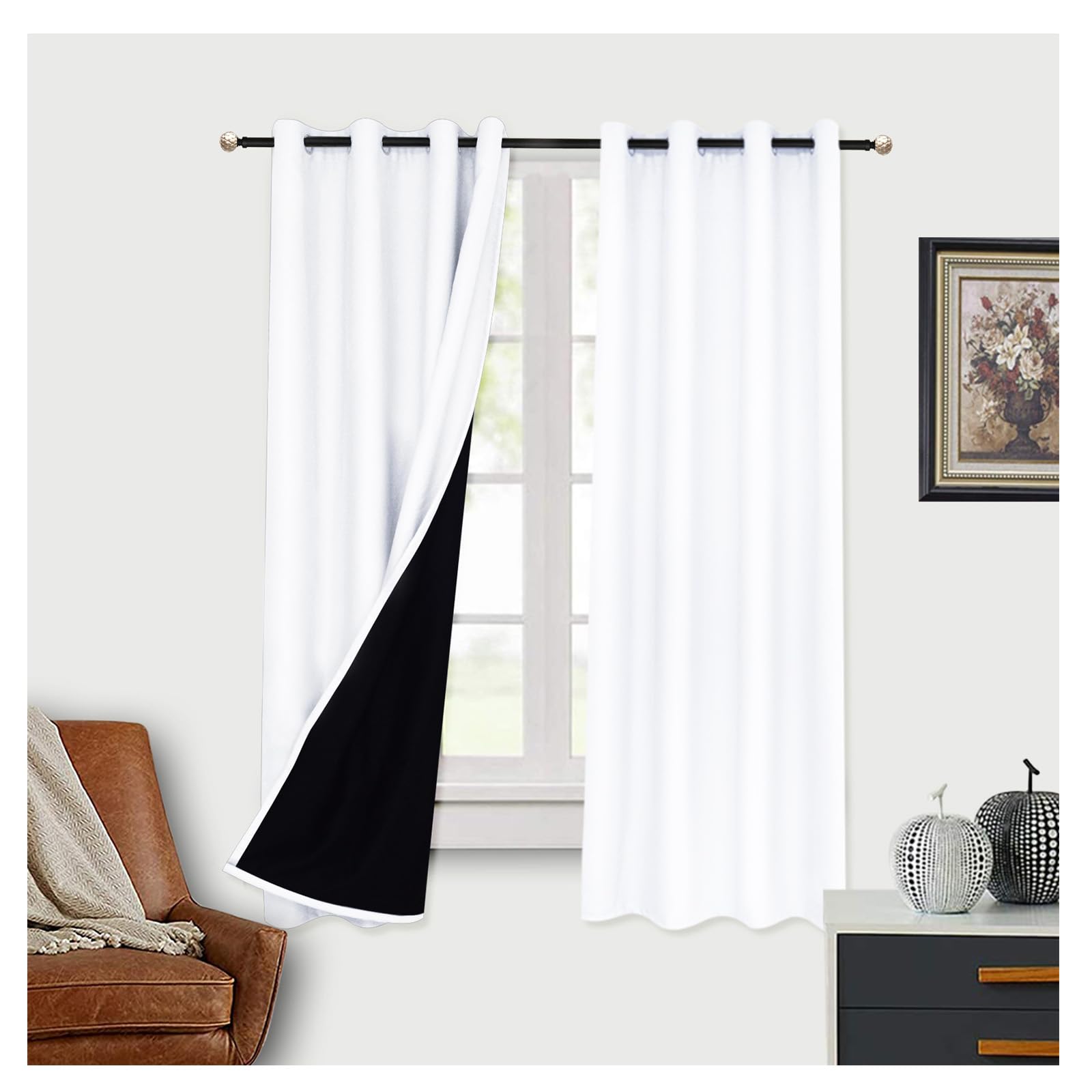 Cortinas opacas térmicas para dormitorio y sala de estar, diseño grueso con ojales, 259 cm de ancho x 213 cm de caída, panel blanco, ideal para privacidad y aislamiento