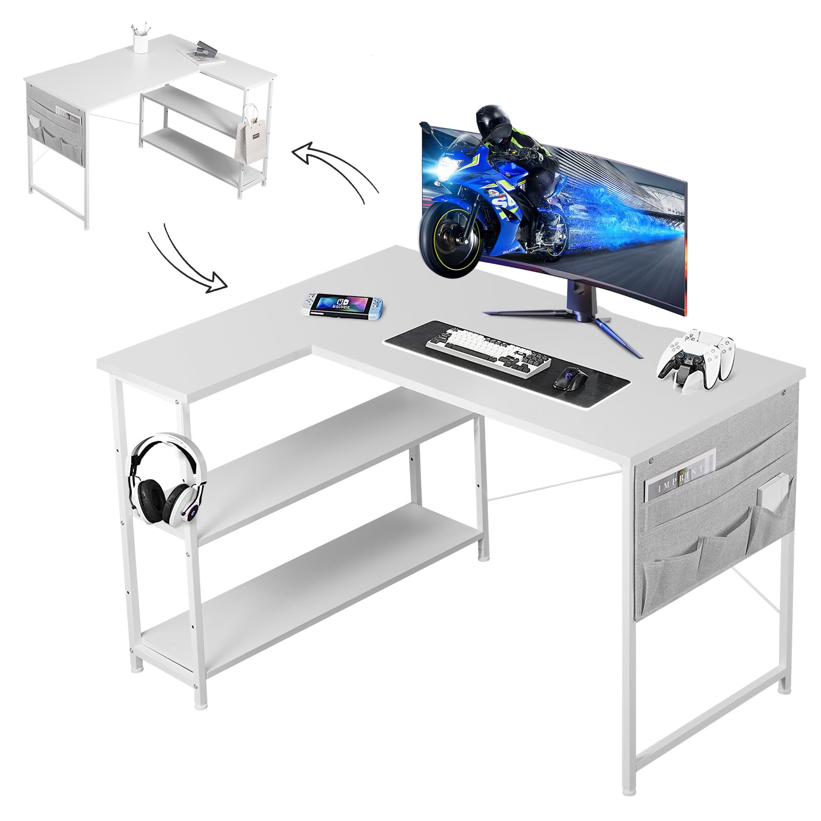 Amazon.co.jp: YeTom l字デスク ゲーミングデスク デスク 幅120cm pc