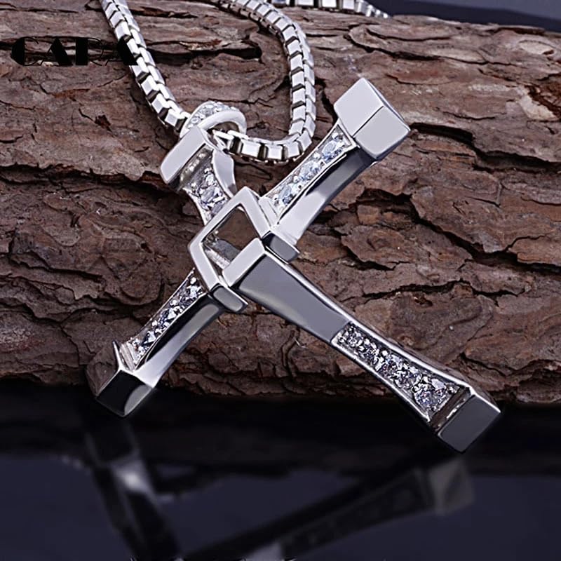 New 2024 New Fast Furious Hip Hop Necklace Pendant Dominic Toretto Cross Top 316 Stainless Steel With Crystal Pendant For Men Gift Fashion Accessories Creative Gift, As Pic2