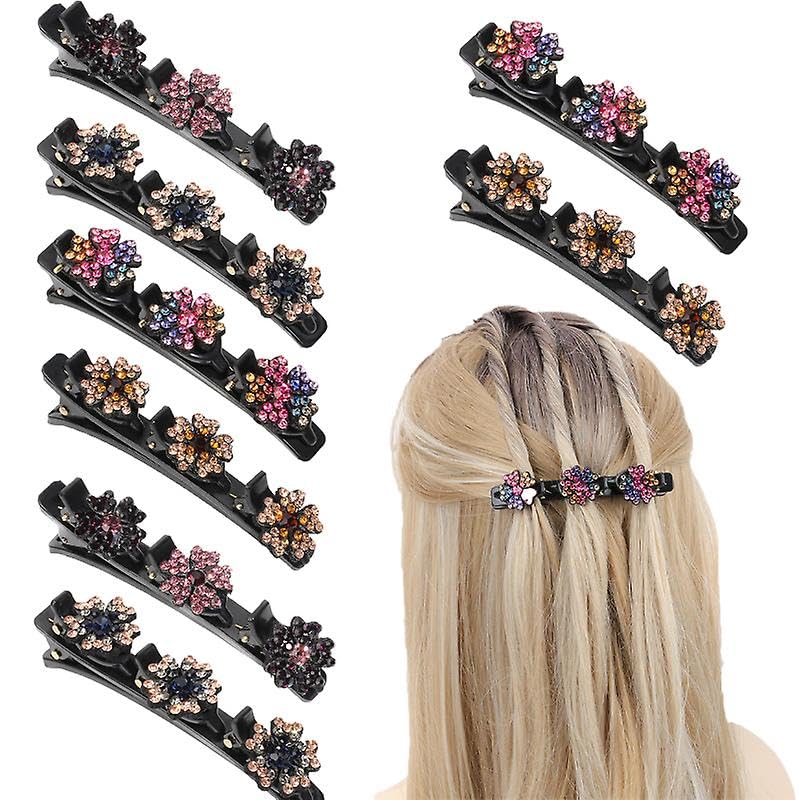 Diversa 6Pcs Sparkling Crystal Stone Braided Hair Clips for Women, Braided Hair Clip with 3 Small Clips, Triple Hair Clips with Rhinestones for Sectioning