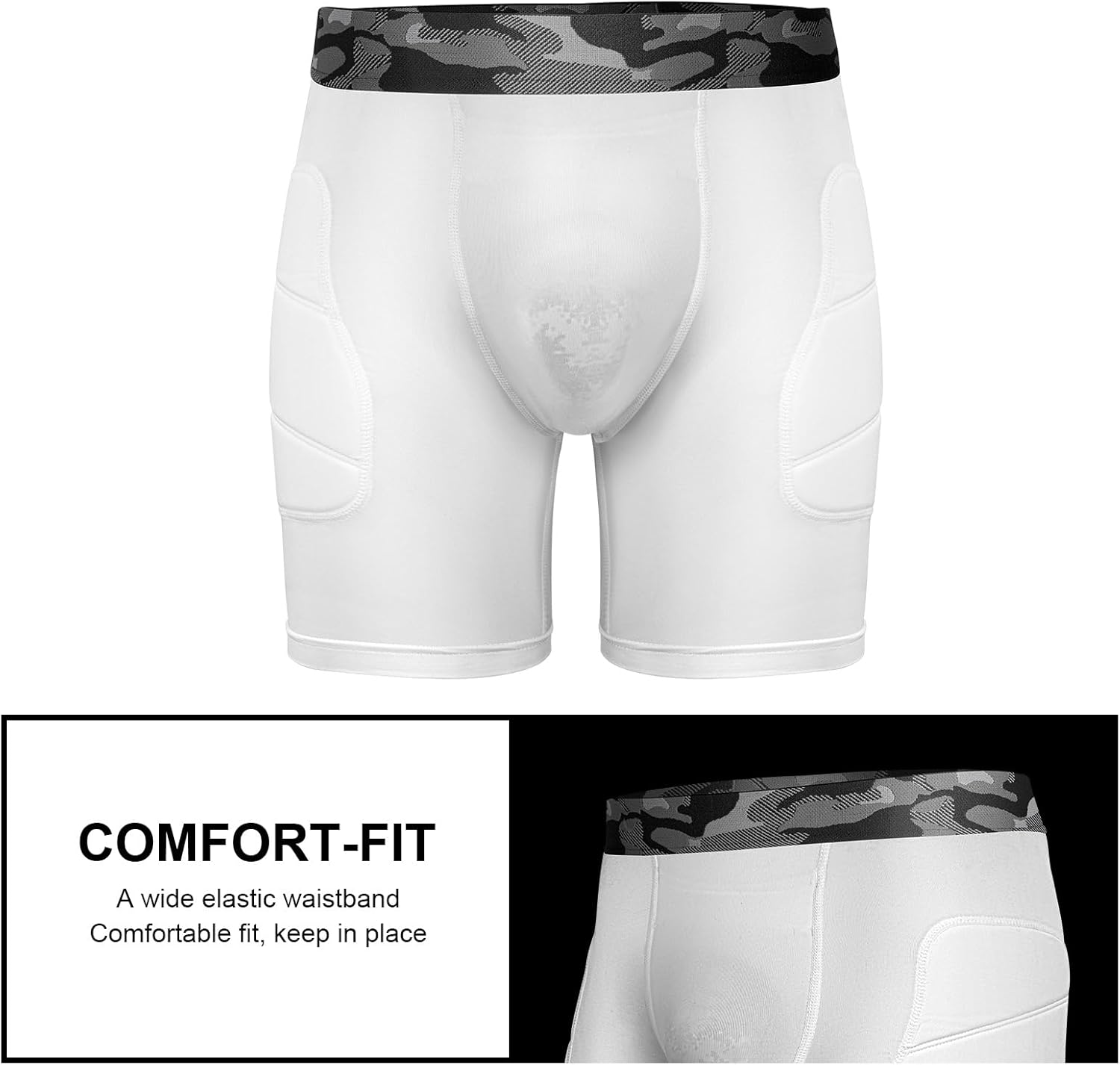 Youth Compression Sliding Shorts with Protective Cup Padded Baseball Sliding Shorts for Football Lacrosse(White) - Image 6