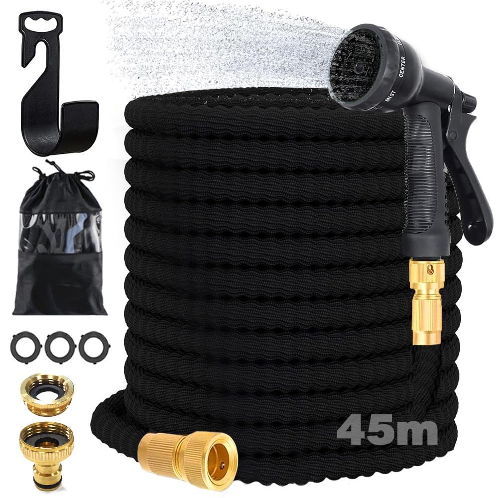 Tubo Estensibile da Giardino,Tubo da Giardino 45 Metri,8 Modalità tra cui Ccegliere con Raccordi in Ottone da 3/4' e 1/2' Per, Esterno, patio,ecc
