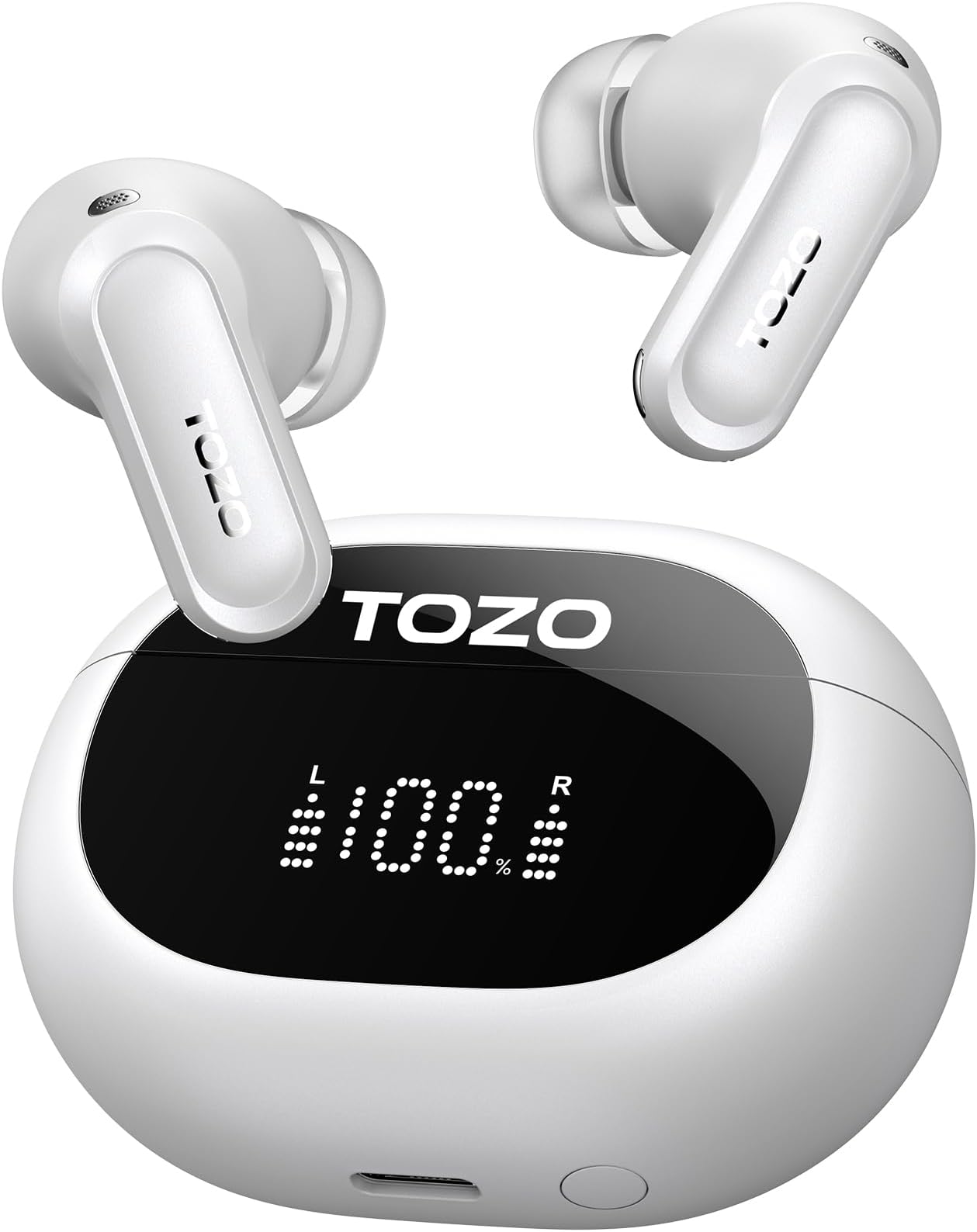 TOZO T9 True Wireless Earbuds Environmental Noise Cancellation 4 Mic Call Noise Cancelling Headphones Deep Bass Bluetooth 5.3 Light Weight Wireless Charging Case IPX7 Waterproof Headset White