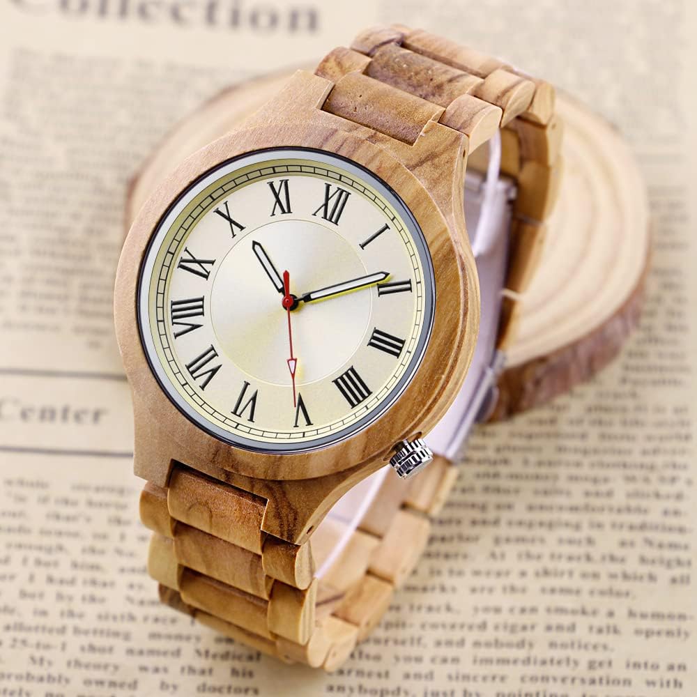 Tiong Brand Wooden Watches Mens with Handmade Colorful Bamboo Wood Watch Analog Date Quartz Wooden Watch for Men