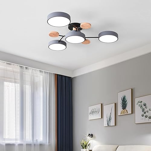 Miniatura 9 de Liudefa Lámpara LED de techo, 26 pulgadas, 4 luces, luces de techo modernas, montaje empotrado, lámpara de madera regulable de 32 W para sala de