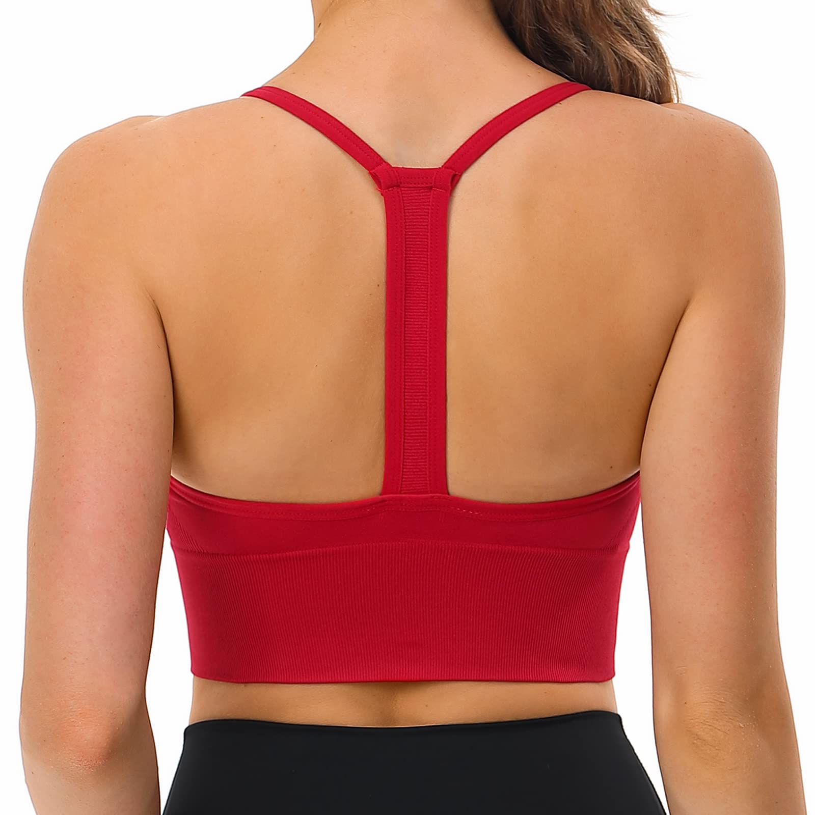 Sujetadores deportivos para mujer, espalda cruzada, acolchados, soporte medio, para yoga, gimnasio, correr, entrenamiento, fitness, B - Rojo, Large