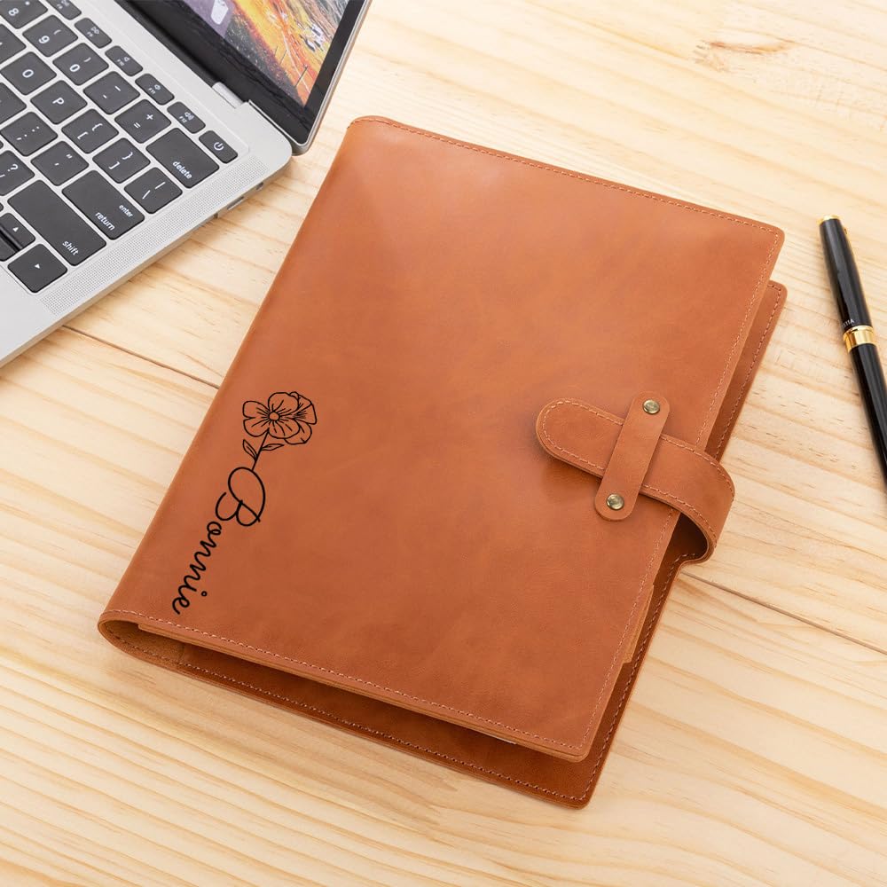 callie Personalized Sketchbook Cover A5 with Storage Pocket | Custom Name on PU Leather Notebooks Cover - Gifts for Teachers Artists Students (Birth Flower Name)
