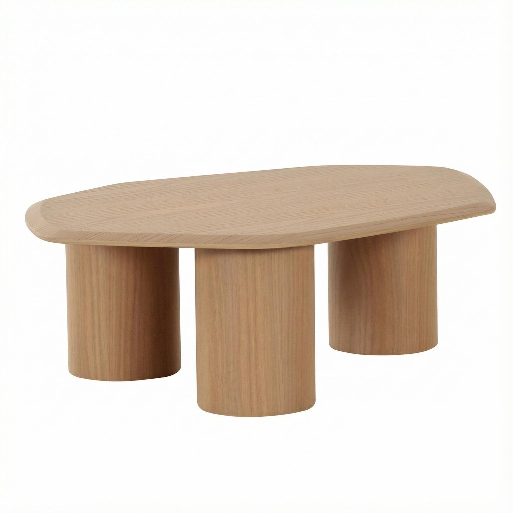 Veneer Coffee Table with Modern Free Form Design, Oak Finish for Living Room, Stylish Durable Accent Furniture