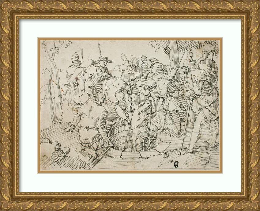 ArtDirectFrancesco Allegrini 18x14 Gold Ornate Frame and Double Matted Museum Art Print Titled - Joseph Raised from the Well (16th-17th Century)