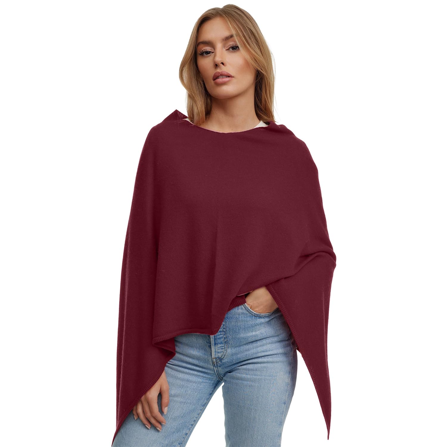 Glamexx24 Poncho de Punto para Mujer, Color Liso, de Punto Fino, XXL, Jersey Elegante, Estilo y Comodidad para Primavera y otoño, Fabricado en Italia, Rojo, L-XL