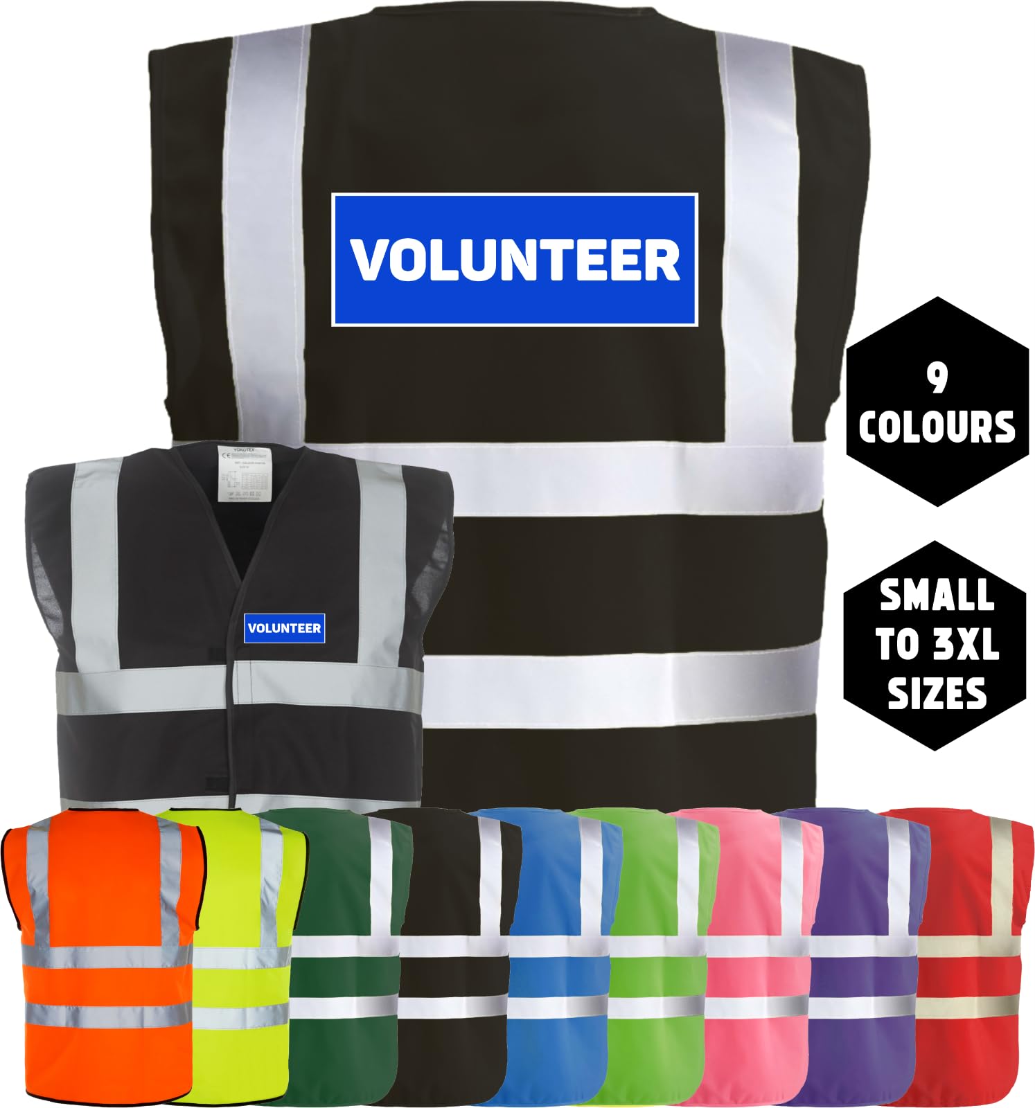 Corporate Togs VOLUNTEER Printed High Visibility Waistcoat, Hi-Vis Safety Vest Tabard, Brace Hi-Vis Strips - Image 2