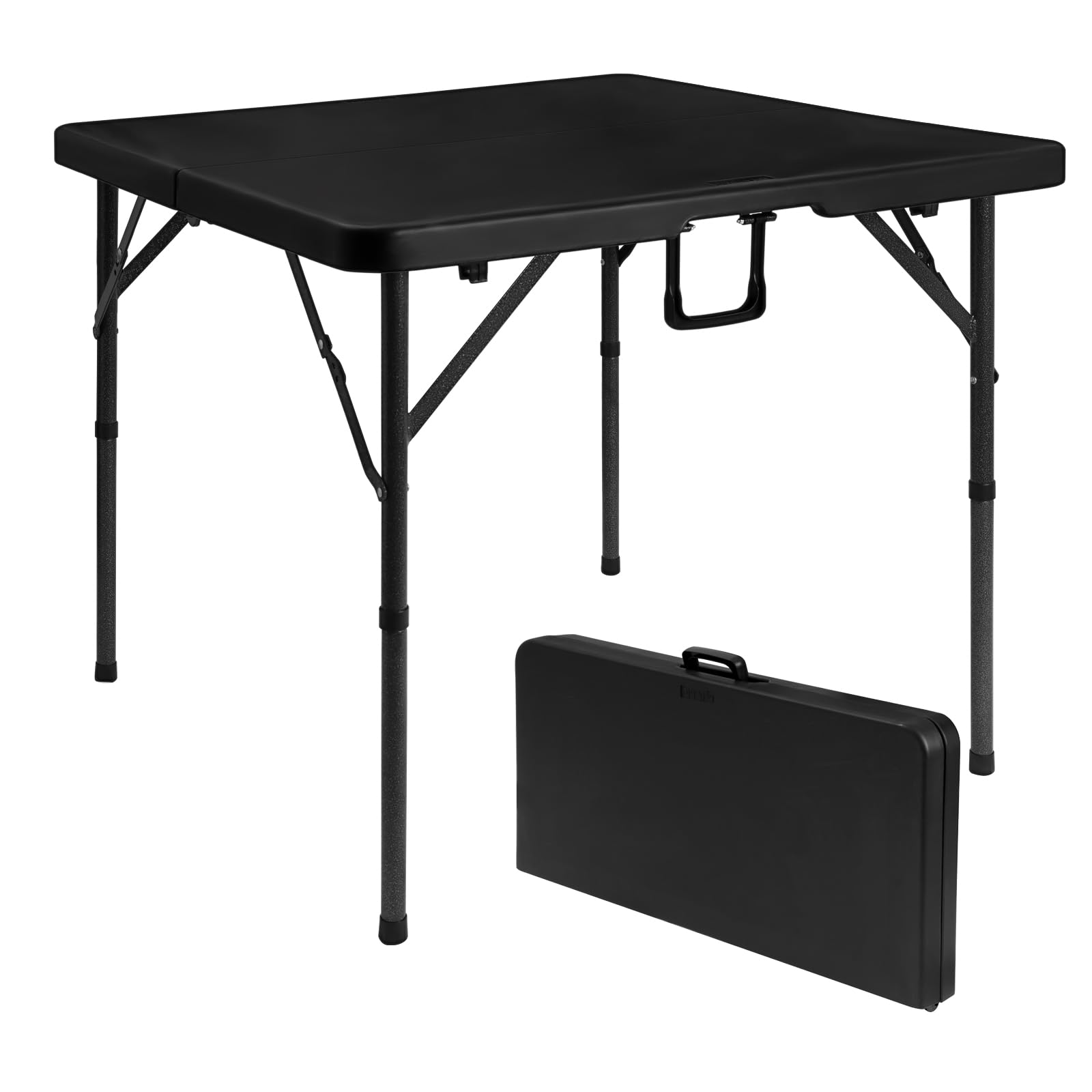 byliable 34" folding square card table, portable heavy duty hdpe fold-in-half folding table with carrying handle for indoor/outdoor use – ideal for picnic, camping, parties, black