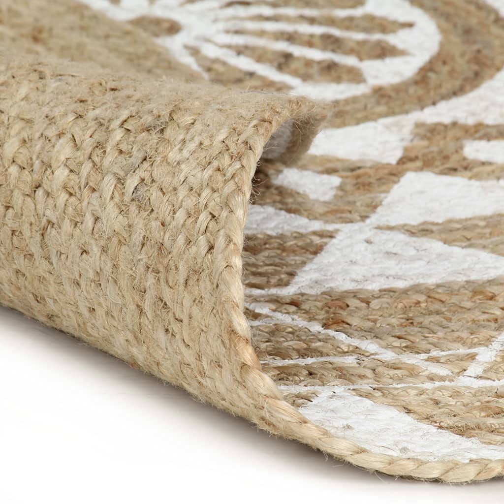 vidaXL Tapis Fait à la Main Jute avec imprimé Blanc 120 cm