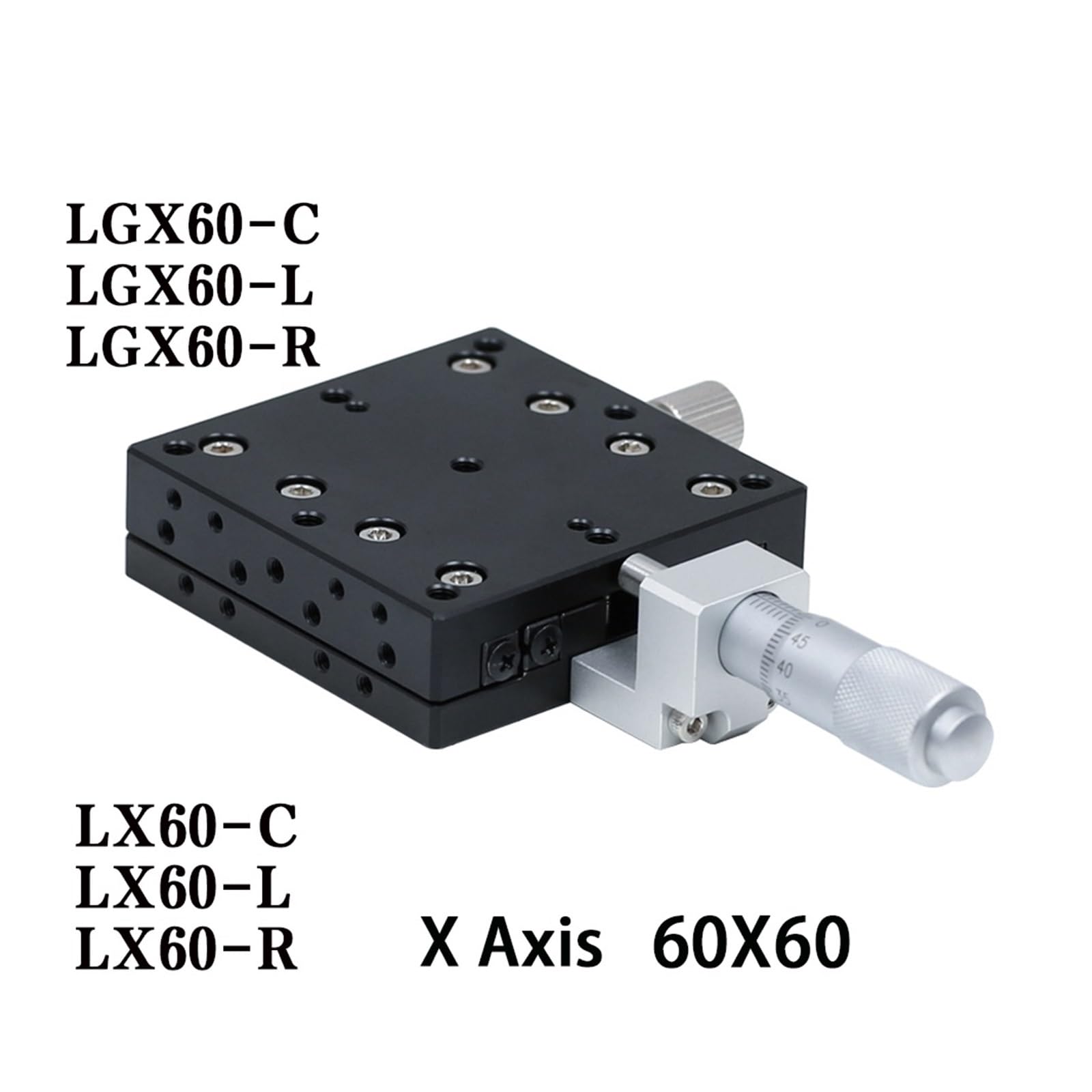 Piattaforma di rifilatura ASSE X 60x60mm con stadi lineari manuali, Regolazione Cuscinetti, tavola Scorrevole LGX60-C LX60-L/C/R, Guida Trasversale in Lega di Alluminio (LGX60-L)