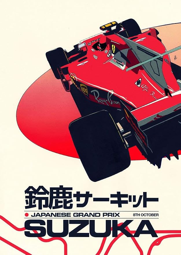 Tallenge Japanese Grand Prix Ferrari F1 Small Poster (Paper; 12 x 17 inches, Multicolor)