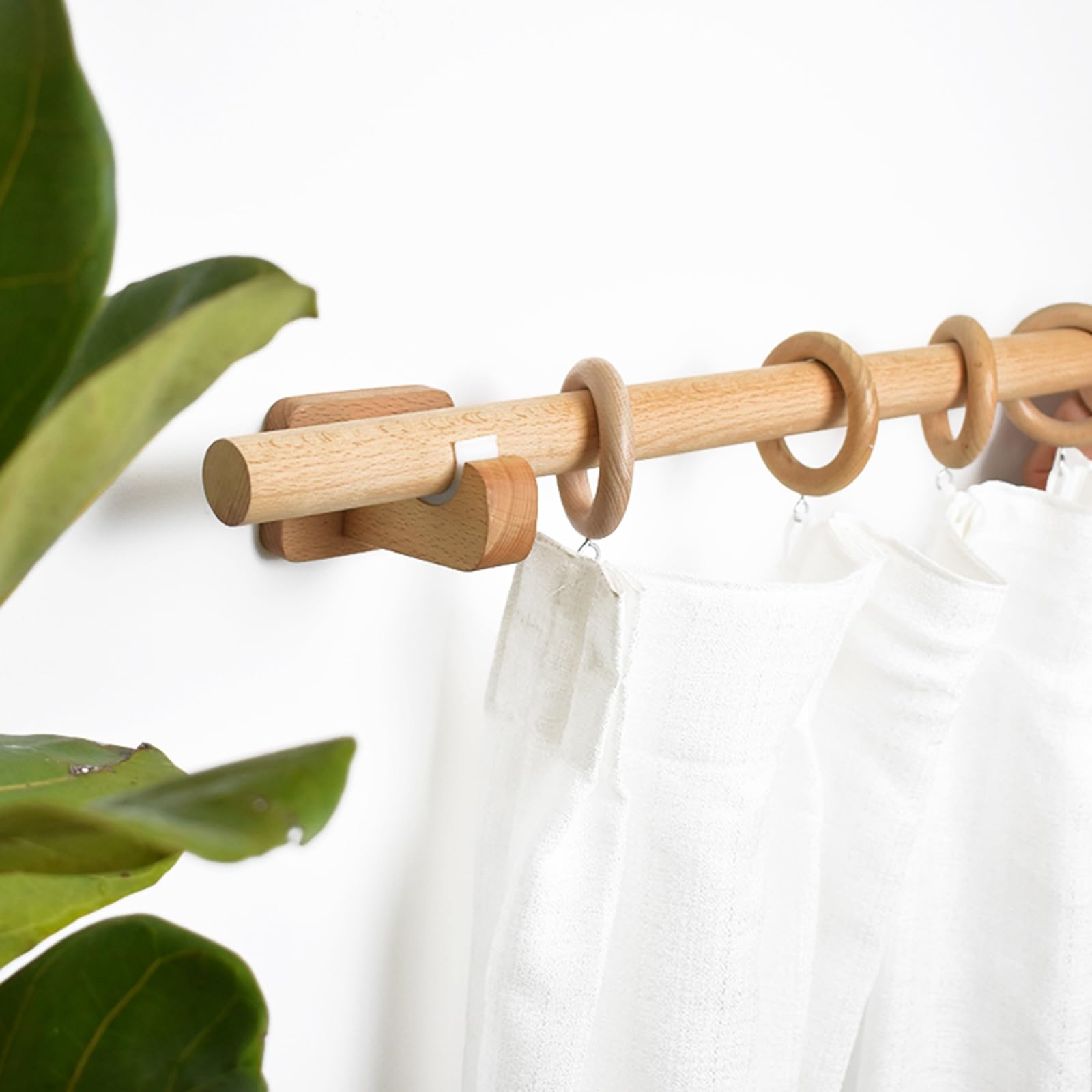 Tringle à rideau simple en bois massif, tringle à rideau de porte, tringle en bois, support perforé latéral(250cm)