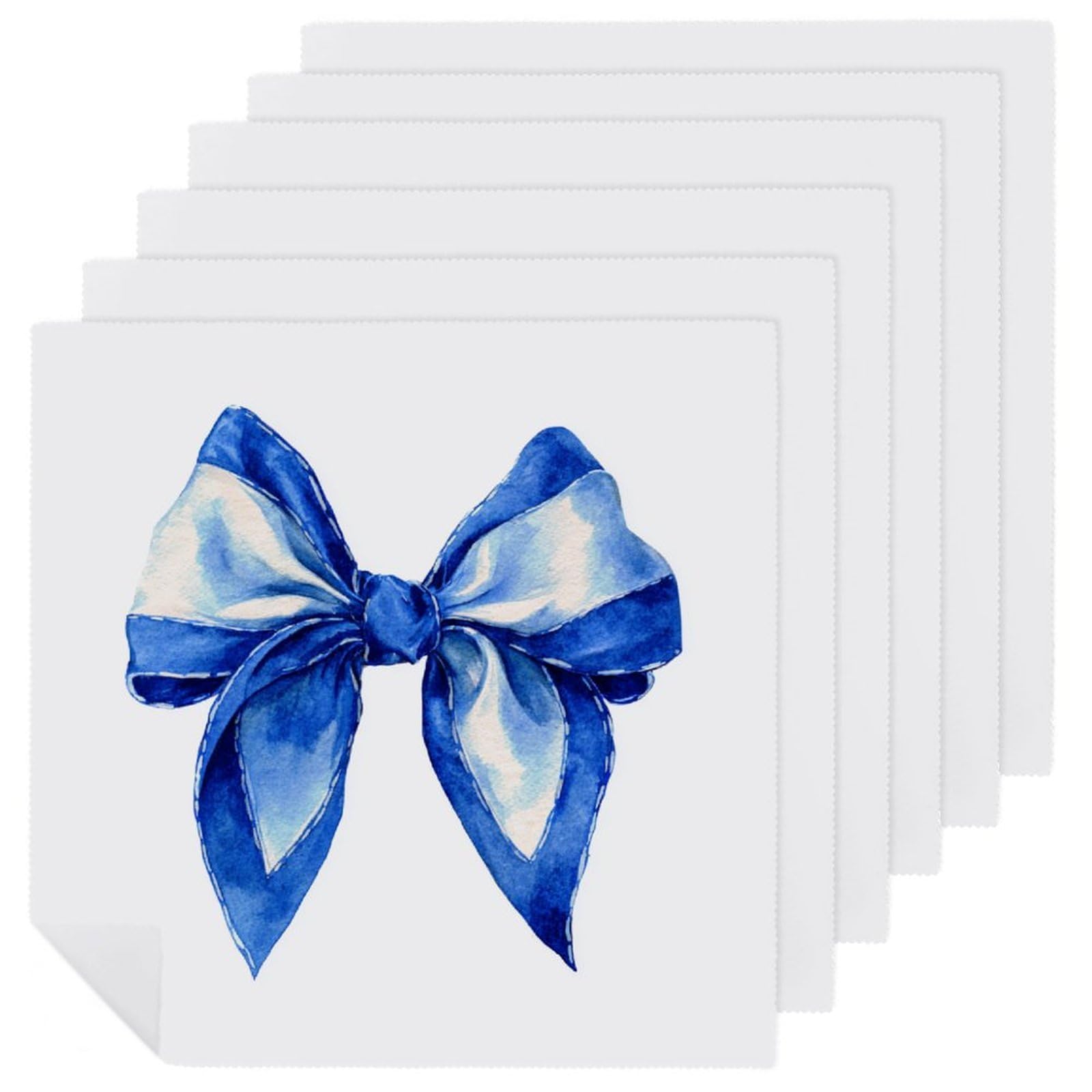 Elegant Blue Bow with White Accents Cloth Napkins Set of 6, Square Premium Reusable Washable Polyester Table Linen Napkin for Dinner Party