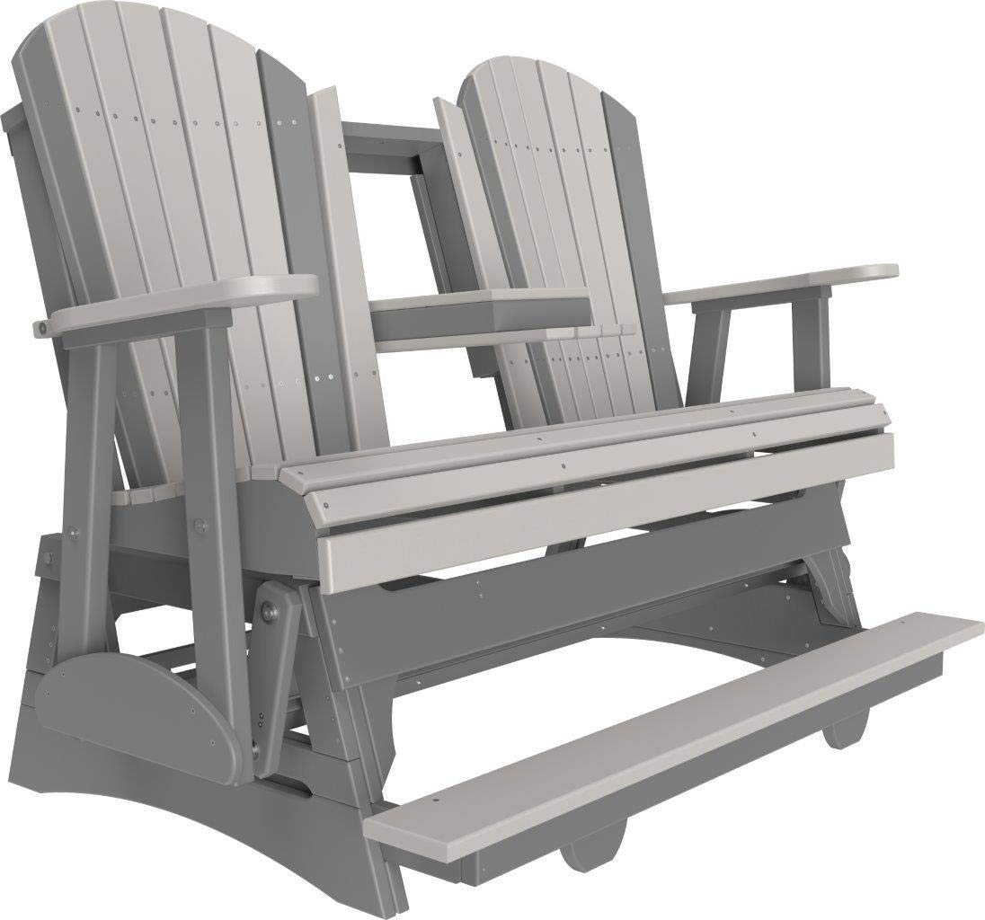 LuxCraft Adirondack Balcony Glider - 5' with Drop Down Console (Dove Grey on Slate)