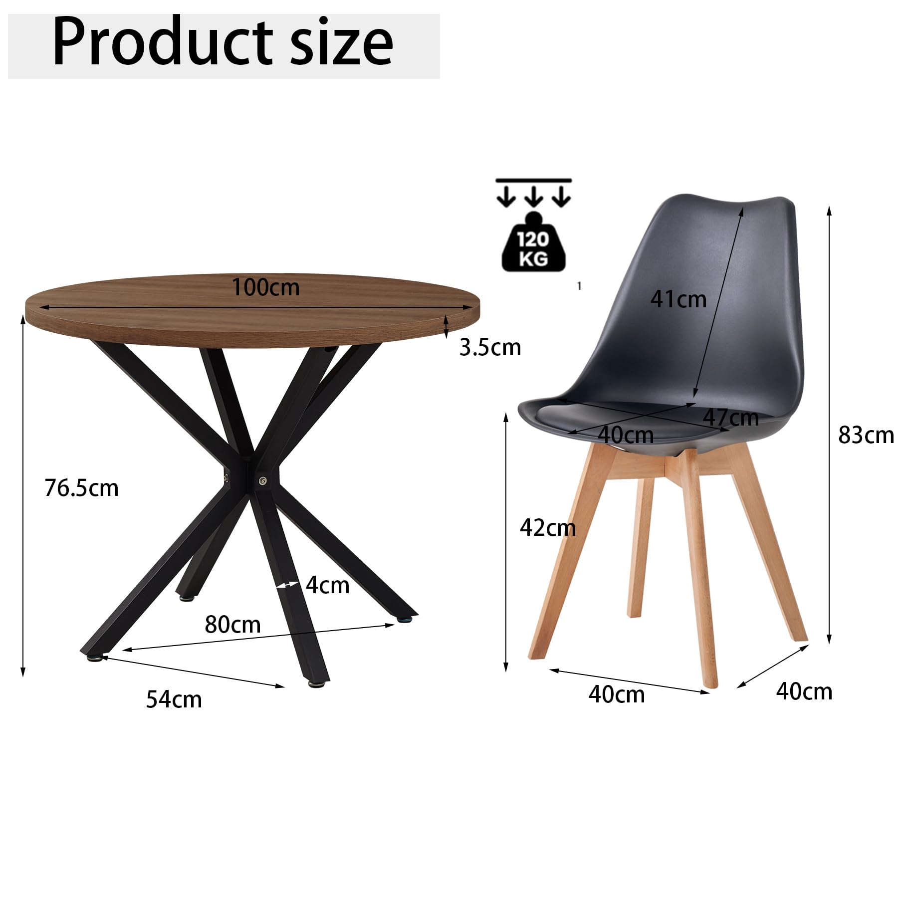 GrandCA HOME Set da pranzo Tavolo da pranzo con 4 sedie, Tavolo da pranzo rotondo in legno 100 * 100 * 75 cm, 4 sedie con schienale alto, Gambe in legno di faggio, (Marrone scuro + Nero)