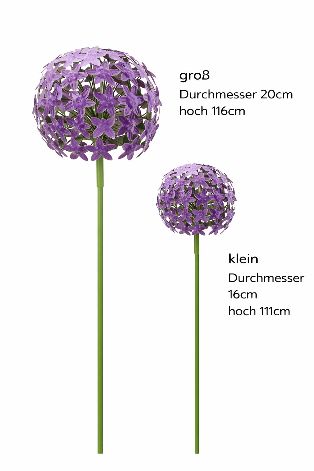 Allium Stick ArtFerro Purple – Metall-Gartenstecker lila, Ø16x16cm H111cm & Ø20x20cm H116cm 2er Set – Wetterfeste Gartendeko für Garten, Terrasse & Balkon