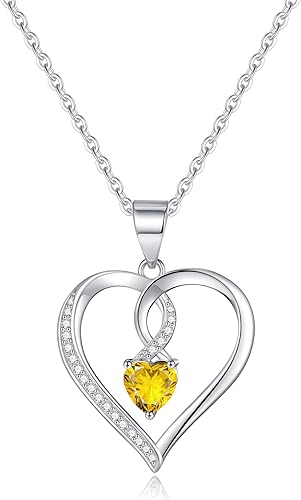 Collar de piedra natal de corazón de amor para mujer, joyería de corazón de plata esterlina S925 para mujeres, collar de corazón de plata, joyería