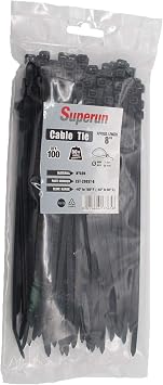 Superun Heavy Duty Zip Ties 8 Inch, 50 Lbs Tensile Strength Selflocking Wire Ties Industrial Grade Cable Ties Pack of 100 Black