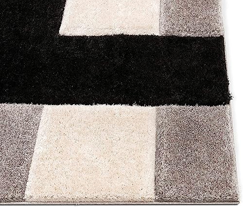 Image of Naze Modern Geometric Area Rug, Shag Texture, Multi-Colour Pattern with Extra Softness and Smooth, Silky Feel, for Living Room Carpet, Etc.clr-(Black & White 3D),1, Size 6x9 feet