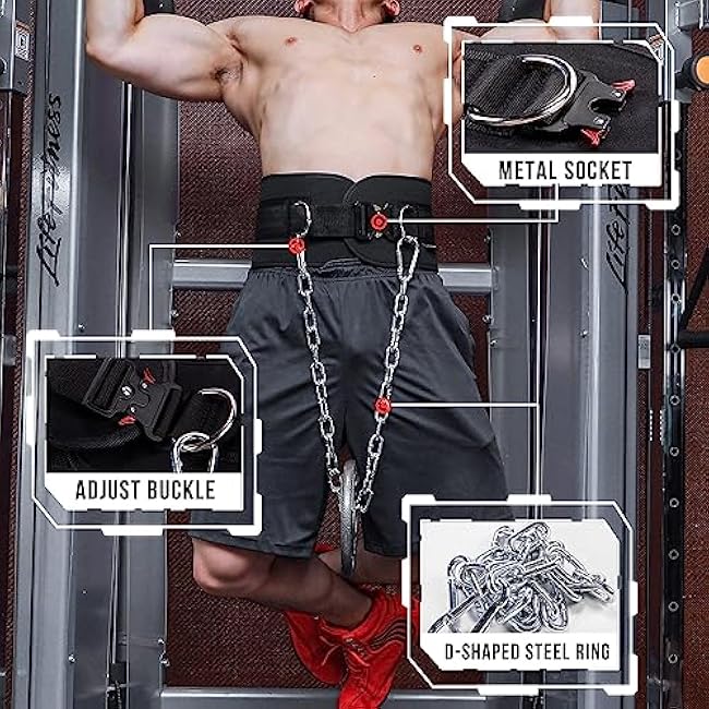 MANUEKLEAR Quick Locking Dip Belt, Weightlifting Belt, Weight Lifting Belts for Men Women Heavy Duty Dipping Powerlifting Belt with Chain 40 inchs
