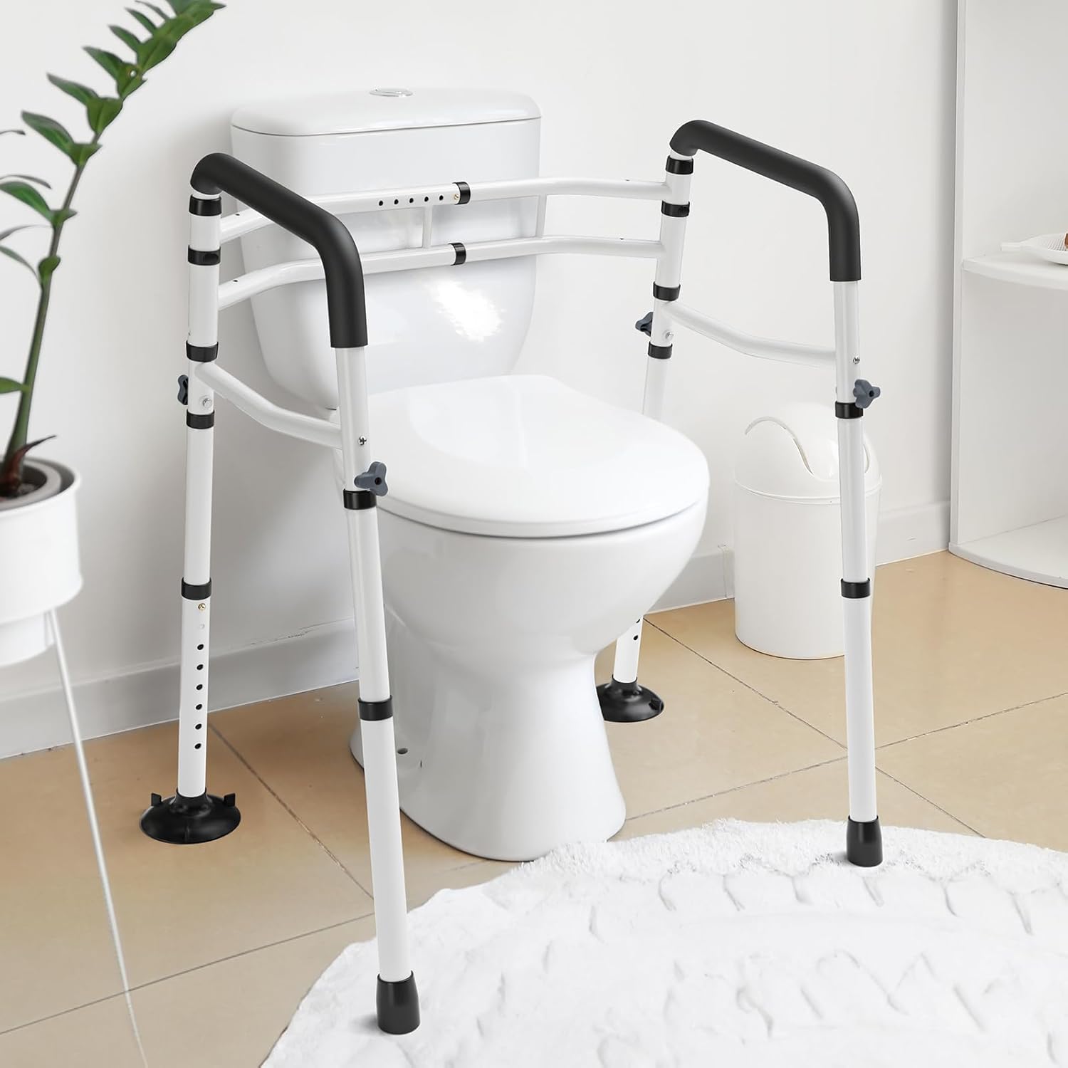 WAYES Toilet Safety Rails, Adjustable Detachable Toilet Frame for Elderly, Seniors, Handicap & Disabled, Foldable Handicap Toilet Handles Fit Most Toilets (300 LB)