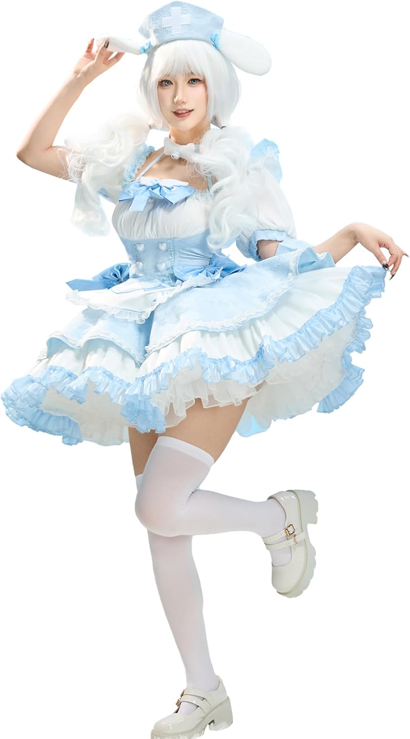 miccostumes Women's Costume Anime Doll Nurse Cosplay Lolita Set Top and Skirt with Apron and Hat Halloween