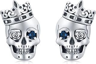 Skull Earrings Sterling Silver Skull Flower Studs Earrings Skull Crown Skull Earrings with Cz Skull Jewelry Gifts for Fathers Day Men Women Graduation Back to School Gift