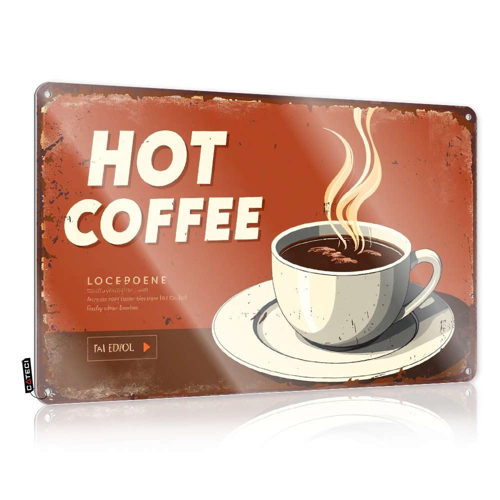 Retro Wall Decor Gift Waterproof Artwork, Simple Retro Print For Cafe Pub Slow | Tapestry Pre-drilled Custom Hot Coffee In A Cup With Steam Rising(20X30CM)
