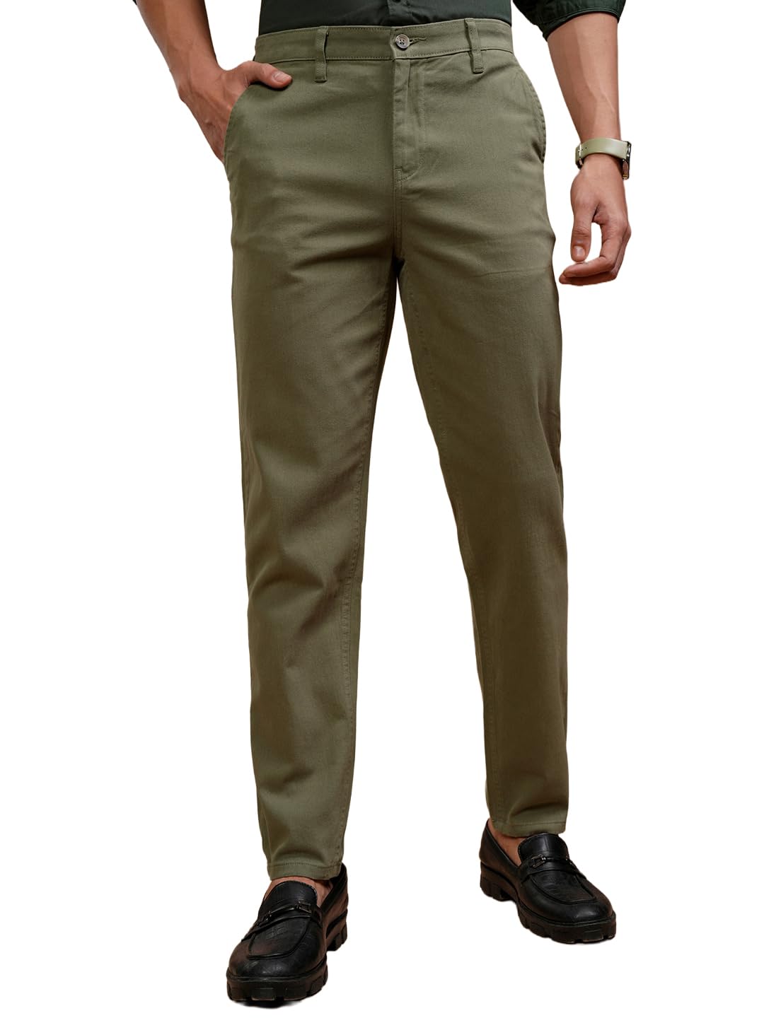 highlander Men's Tapered Fit | Olive Green Chinos | Ankle-Length | Sleek & Versatile | All-Day Comfort | Trouser for Men | Men Trousers | Chino Pant-picture-10