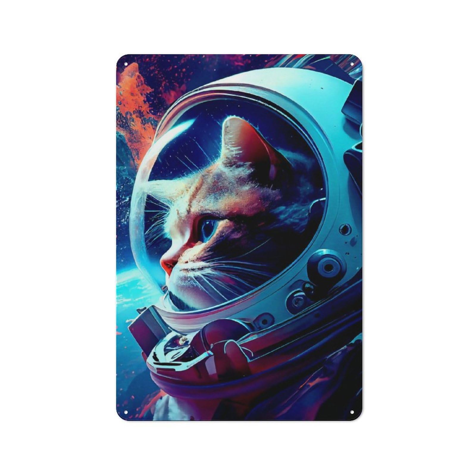 Junmoney Cat Astronaut Retro Tin Sign 30X20cm Featuring For Home Bar Wall, For Collectors Decorating Home Bars And Entertaining Spaces