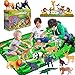 INNOCHEER Safari Tierfiguren Spielzeug Set mit Spielmatten, Realistischte Wildtier Figuren, Großes Dschungel Tier Spielset mit Elefant Giraffe Löwe Tiger Gorilla Panda und Mehr für Kinder …