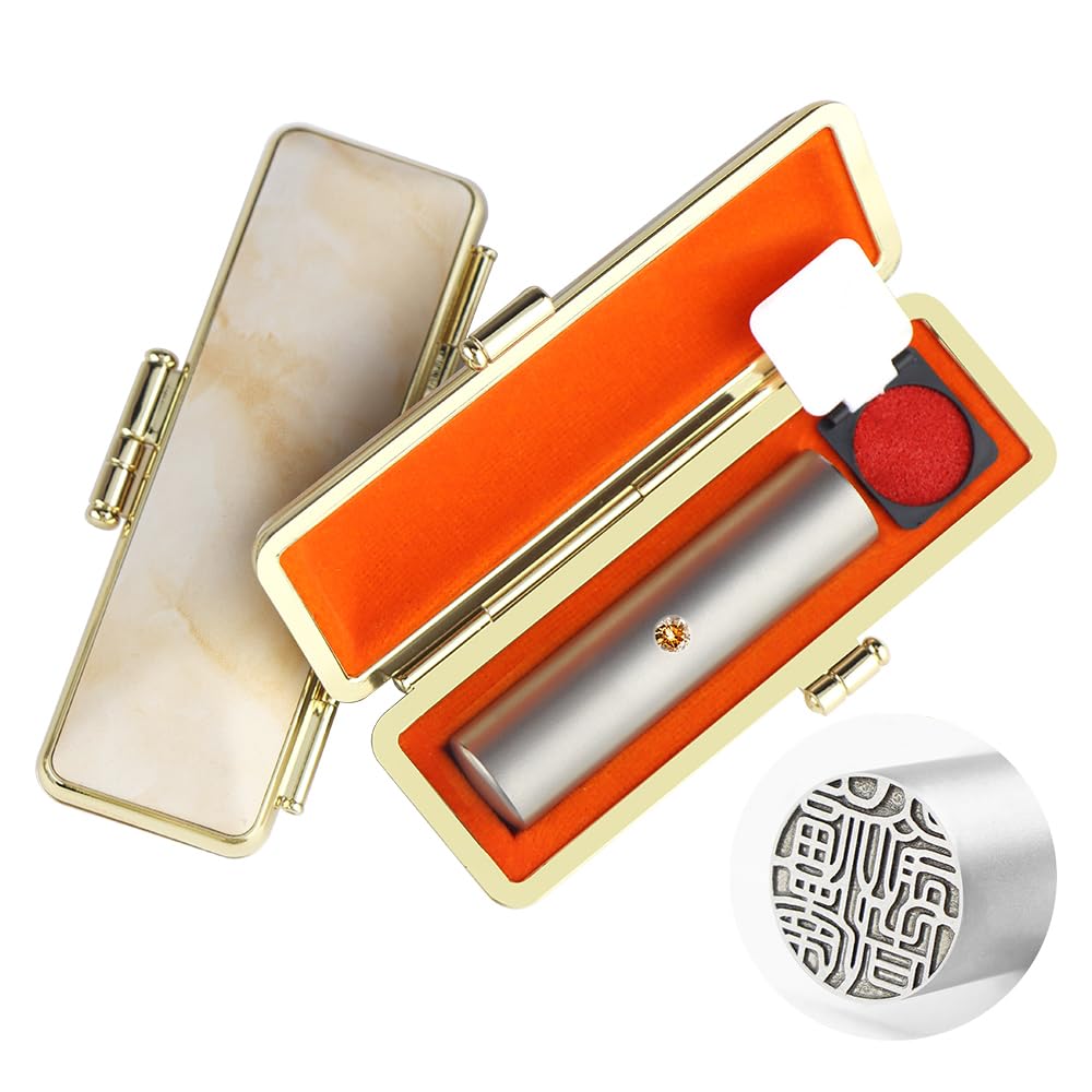 Titanium Hanko 0.65in Marble Case Japanese Seal Stamp Inkan Made in Japan
