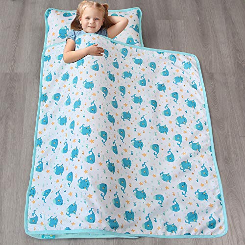 Image of Nap Mat, Toddler Nap Mat with Blanket, Blue Whale, 50 inch x 21 inch