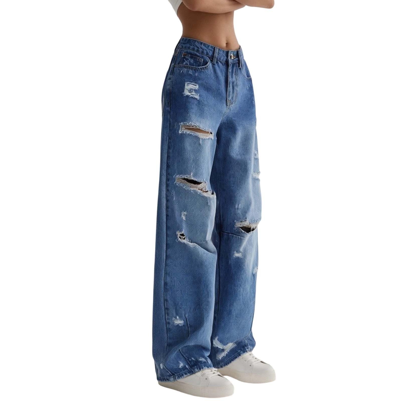 Vaqueros Anchos Mujer Elasticos Ropa Primavera Pantalones Baggy Invierno Tejanos Rectos Pantalón Casual Ligero Tallas Grandes