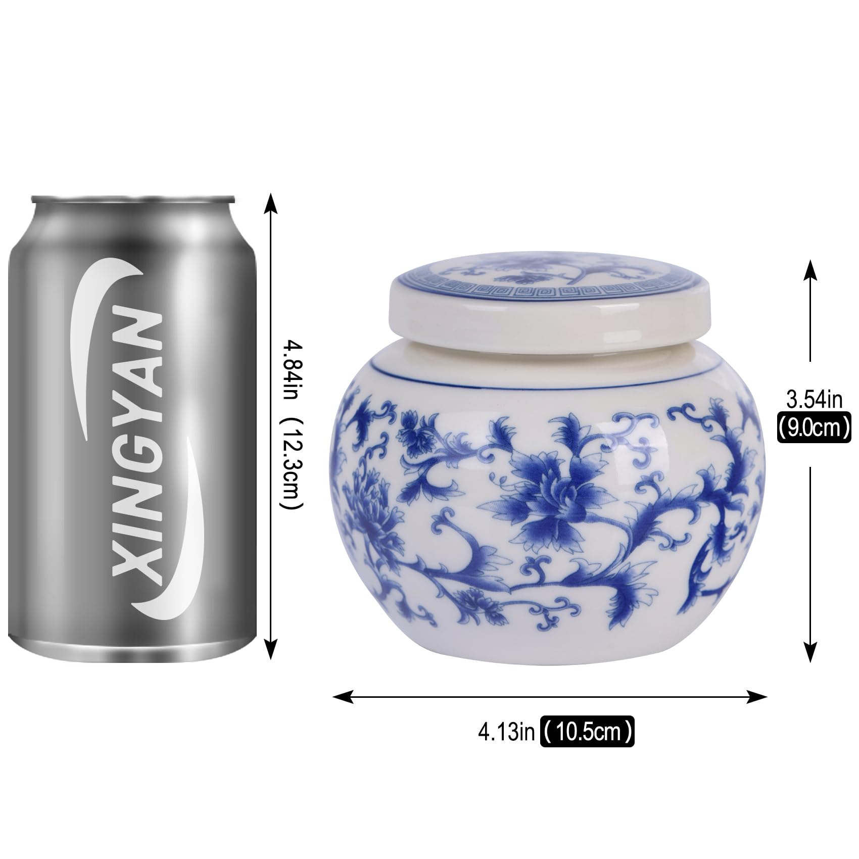 Elegant Mini Blue and White Porcelain Ceramic Ginger Jar With Twist Lid - Modern Twist on Traditional Design (Hello Jar[S])