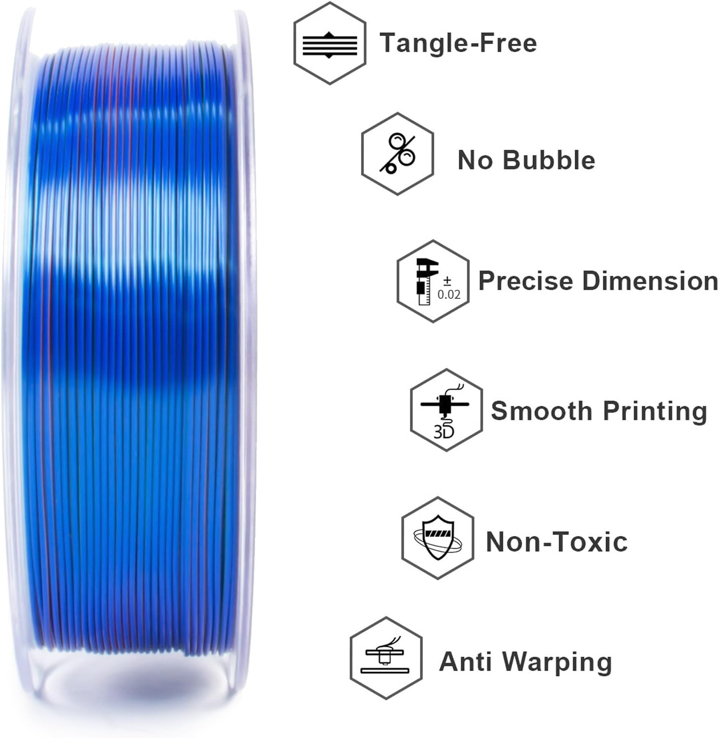 Geeetech Silk PLA Tri Color Filament 1.75mm 3D Printer Filament, Coextrusion Red Blue Green Tri-Colors Metal-Like Shiny Silk PLA Filament, 1kg (2.2lbs) 1 Spool, Dimensional Accuracy +/- 0.02 mm - Image 4