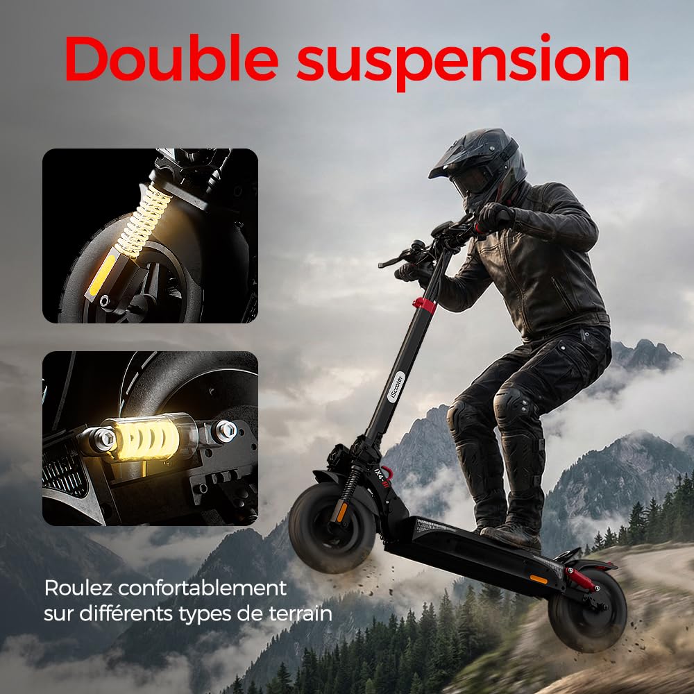 iScooter Trottinette Électrique Tout Terrain 800W,Batterie 48V 15,6Ah,Jusqu'à 50 km d'Autonomie,Pneus Tubeless Off-Road 10",Double Suspension,Clignotants,Application Bluetooth,Charge Max 150 kg