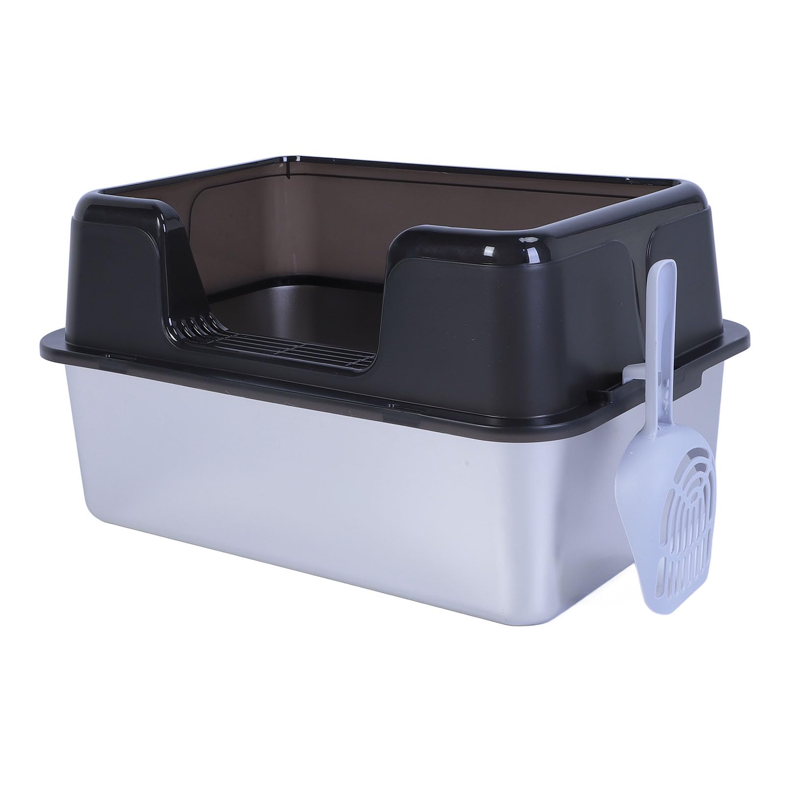 Edelstahl Katzenstreuwanne 20L Hochseitig Großes Tablett (Black)